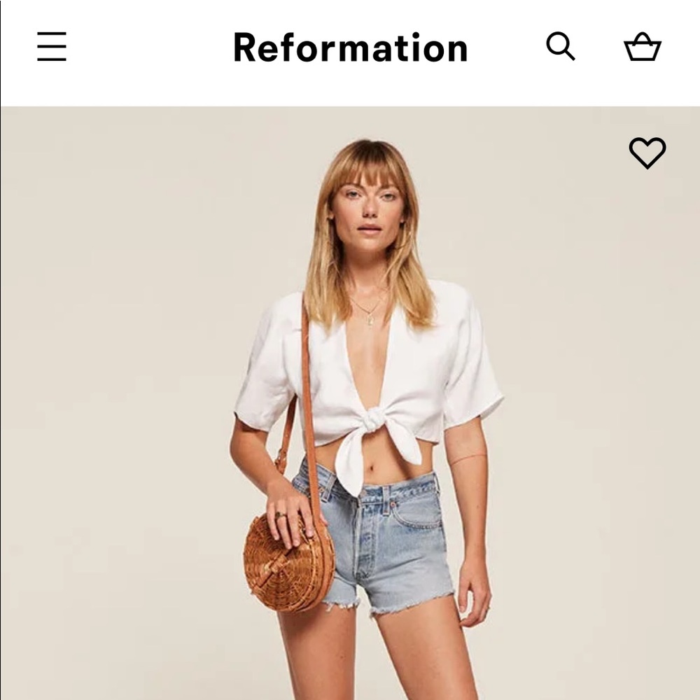 Reformation Pearl Linen Front Tie Top